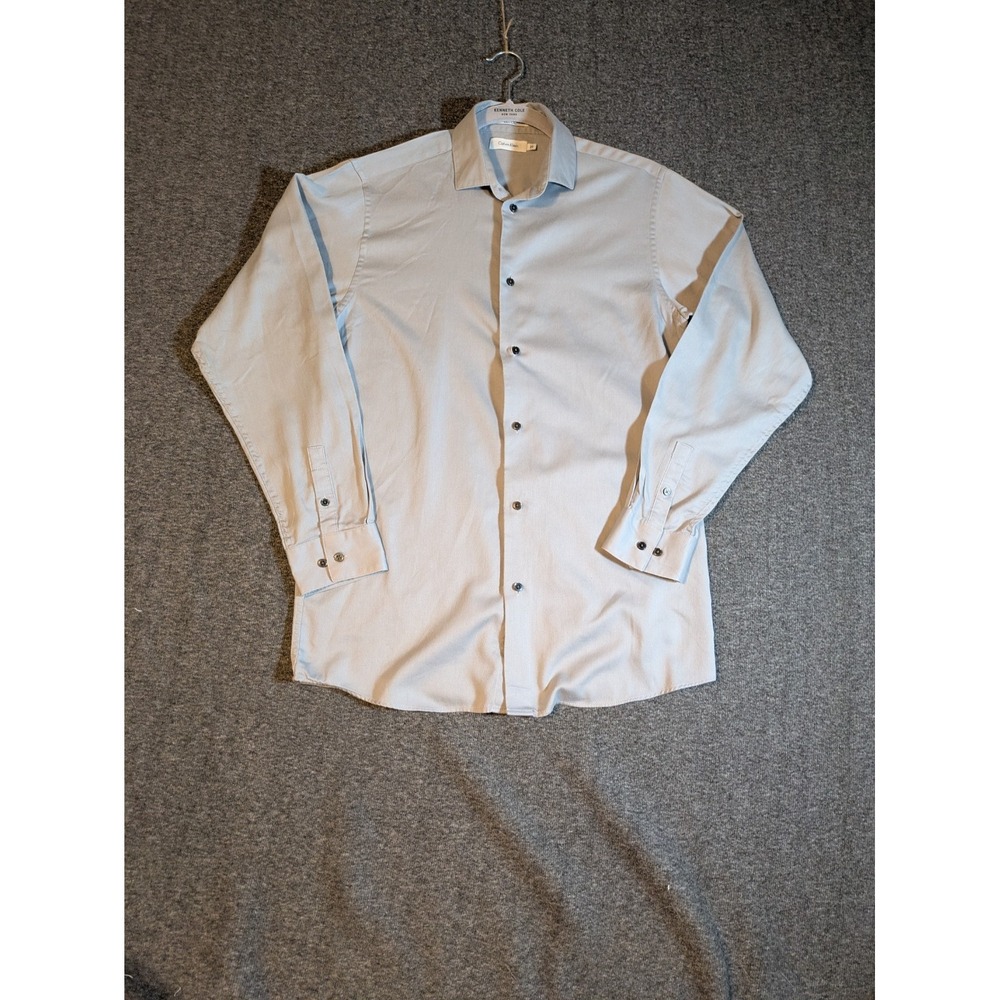 Calvin Klein Men's Medium Gray Shirt Size 20 Spread Collar Long Sleeve‎ Office